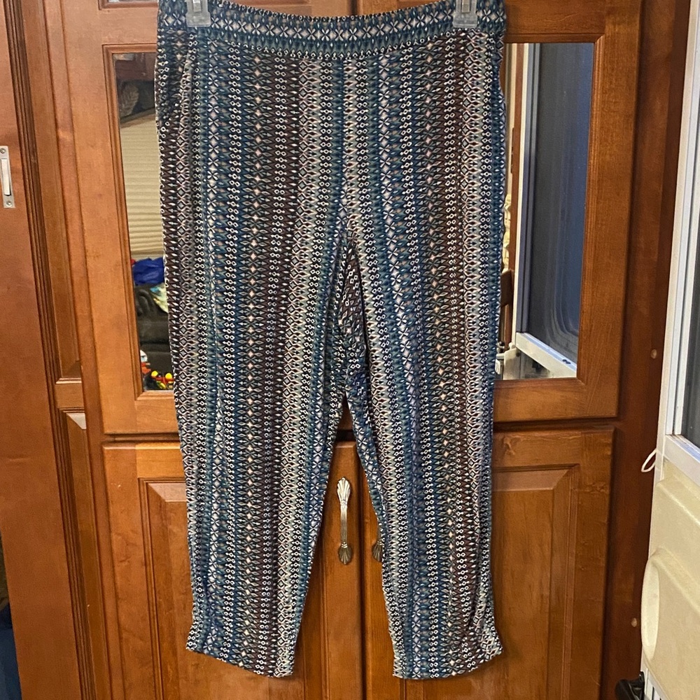 Jessica Simpson Large Brown & Blue Cozy Patterned Pants Hippie Boho